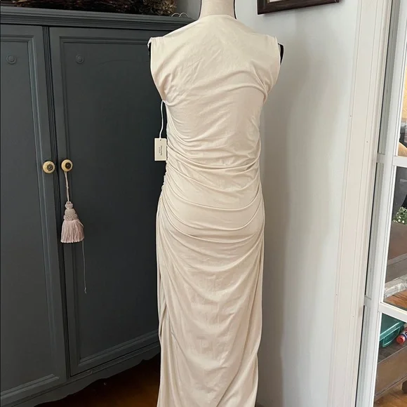 NWT Abercrombie Cream Ruched Maxi Dress Modal - Picture 7 of 7